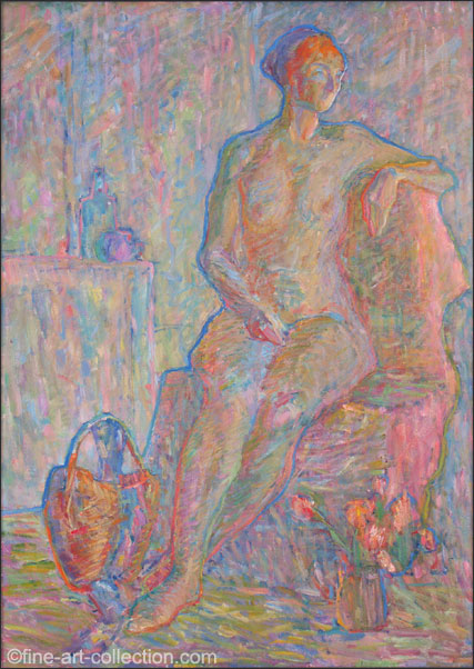 Model with a Basket and Flowers